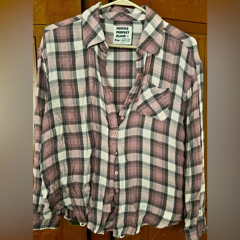 Justice Pink/Grey Plaid Buttondown